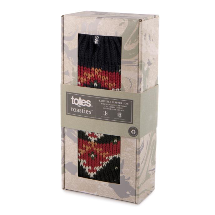 totes toasties® Mens Sherpa Lined Multi Fair Isle Slipper-Sox Fairisle Extra Image 1